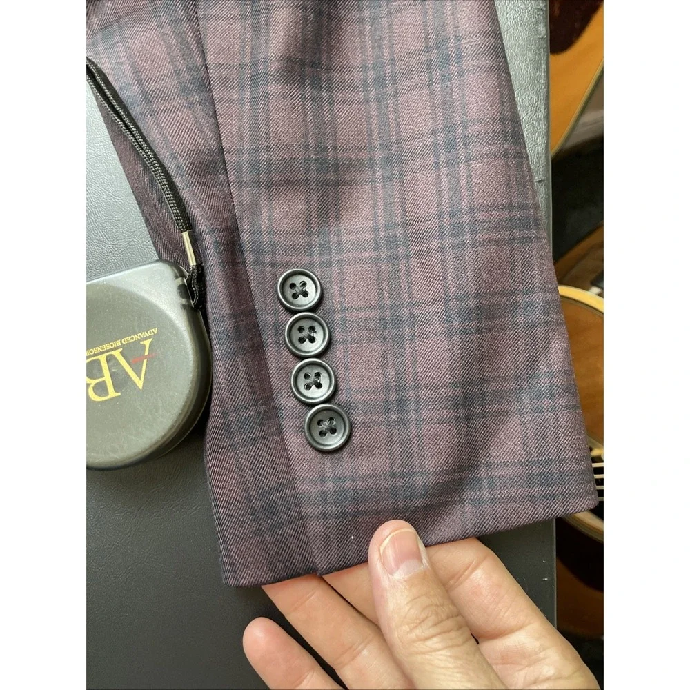Bonobos Slim Fit 36R Plum Black Plaid Wool Blend Blazer Pockets sown!